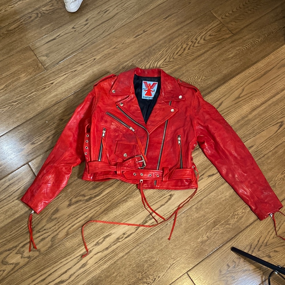 ADAPTATION CROPPED LEATHER MOTO JACKET SIZE SMALL